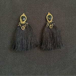 Elegant Black and Gold Tassel Earrings